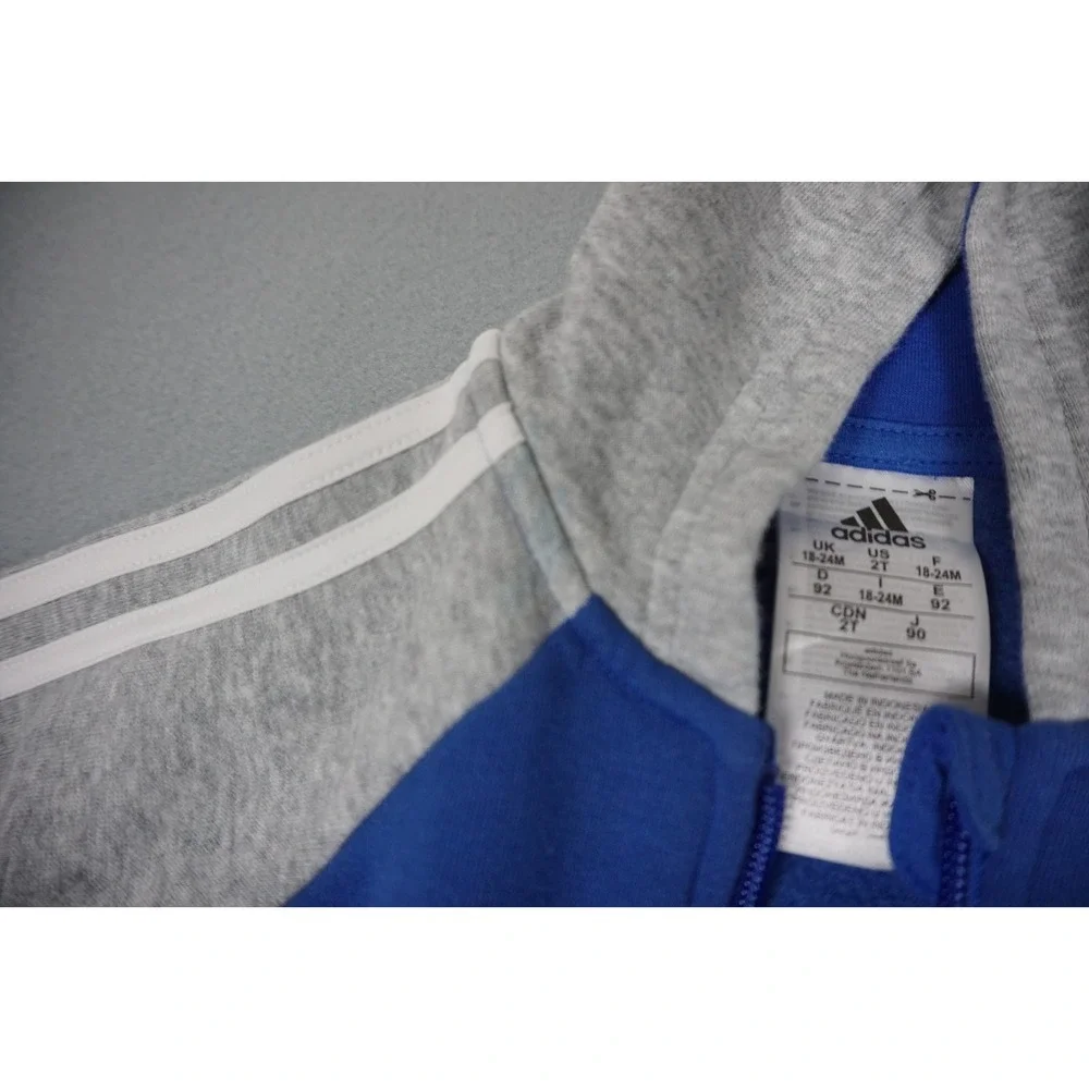 Adidas Boys Zip Up Jogger Tracksuit Set - Blue and Gray Size 2T